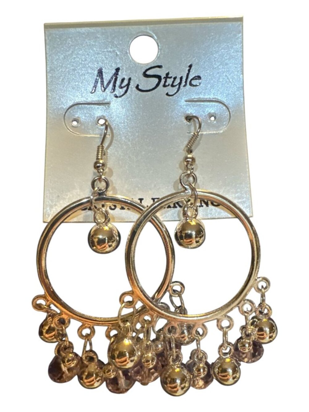 My Style Crystal Hoop Earrings With Dangling Beads & Charms Nickel-Free 1.5-Inch